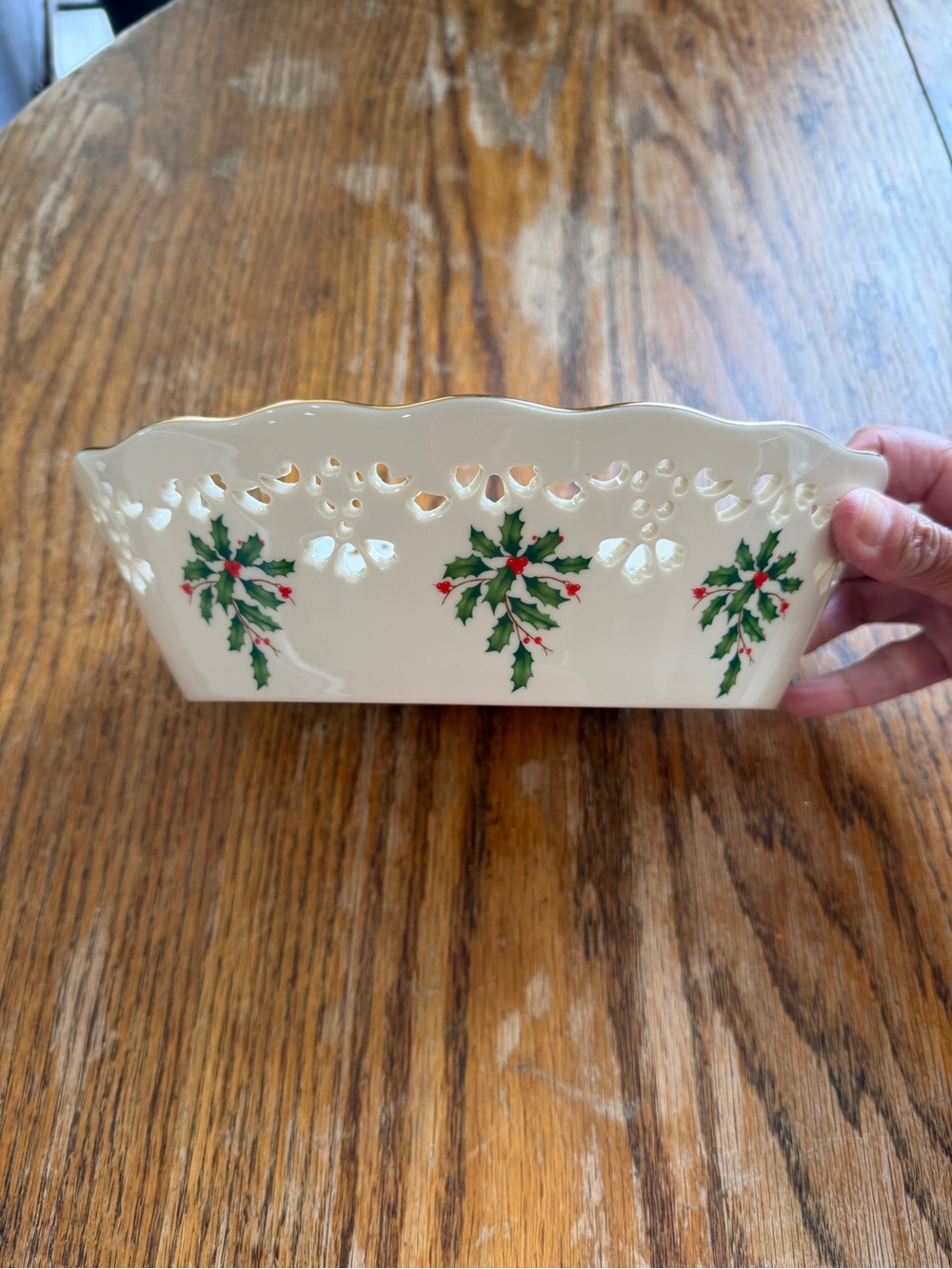 Lenox Holiday Holly Pierced Ceramic Dish